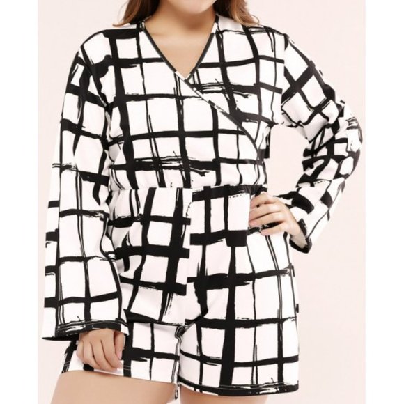 Kiss Milk Pants - Beautiful White Romper with black window pane